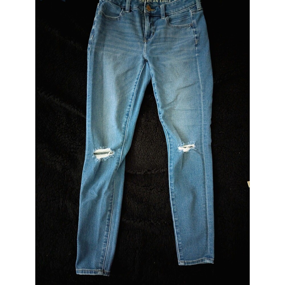 American Eagle Size 4R Blue Denim Distressed Dream Jegging Stretch Jeans